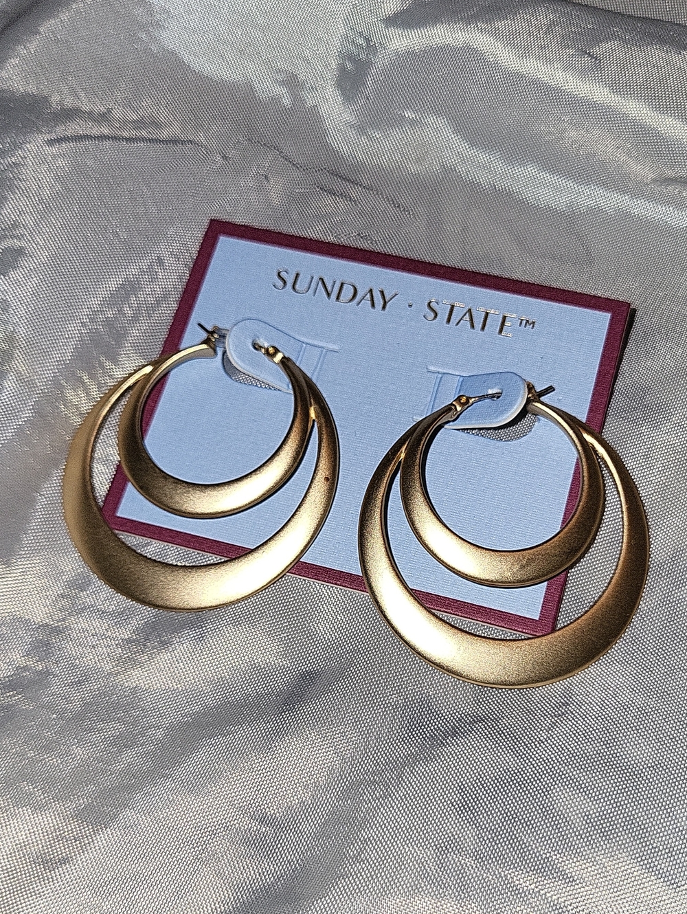 Brushed Gold Double Hoop Earrings Brand New Te